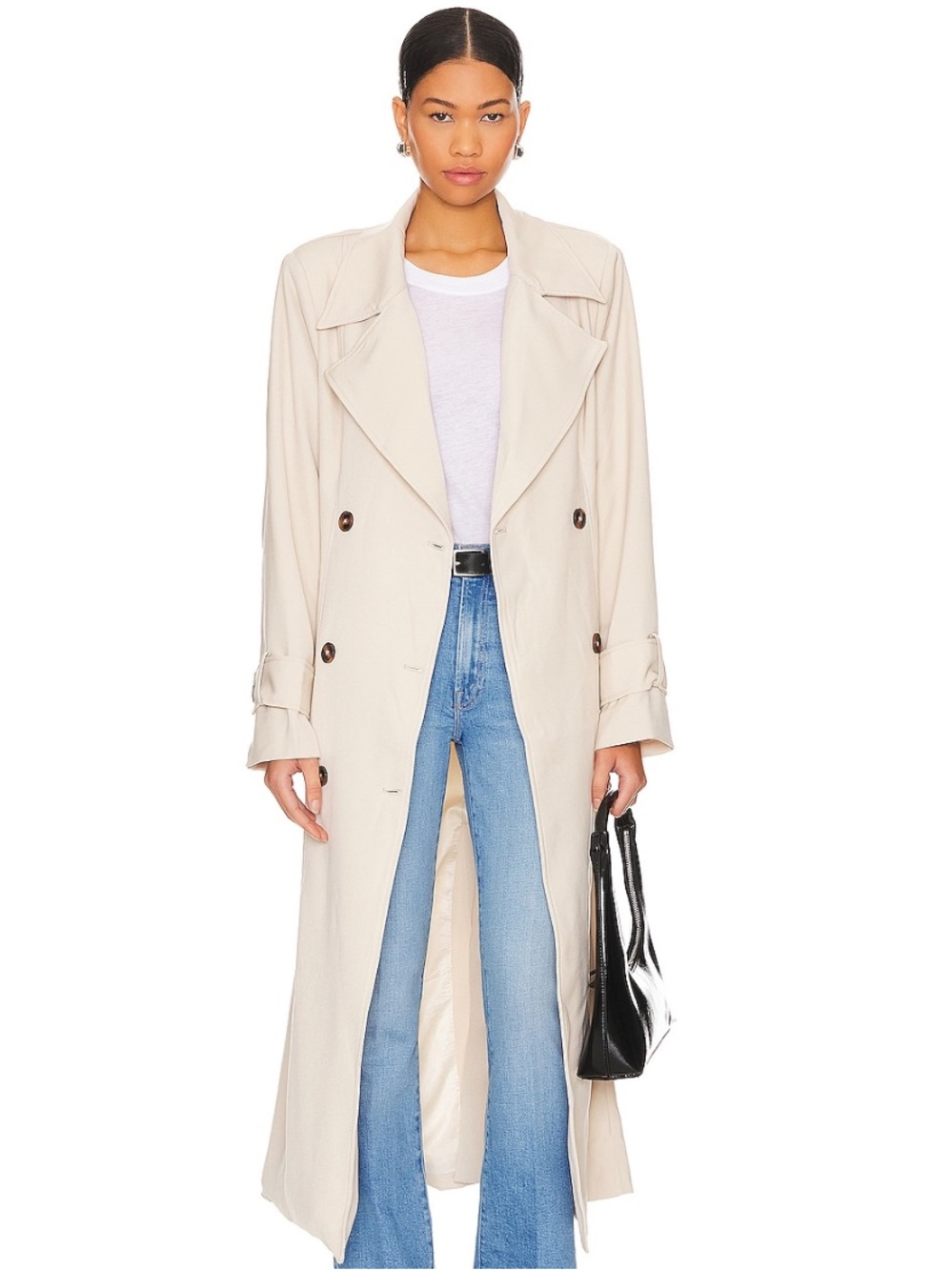 Long Cream Double-Breasted Trench Coat